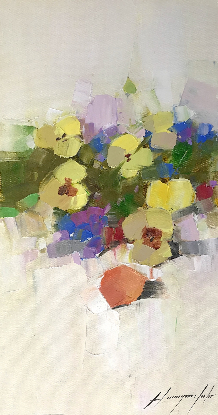 Pansies, Original oil Painting by Palette Knife, Handmade artwork     